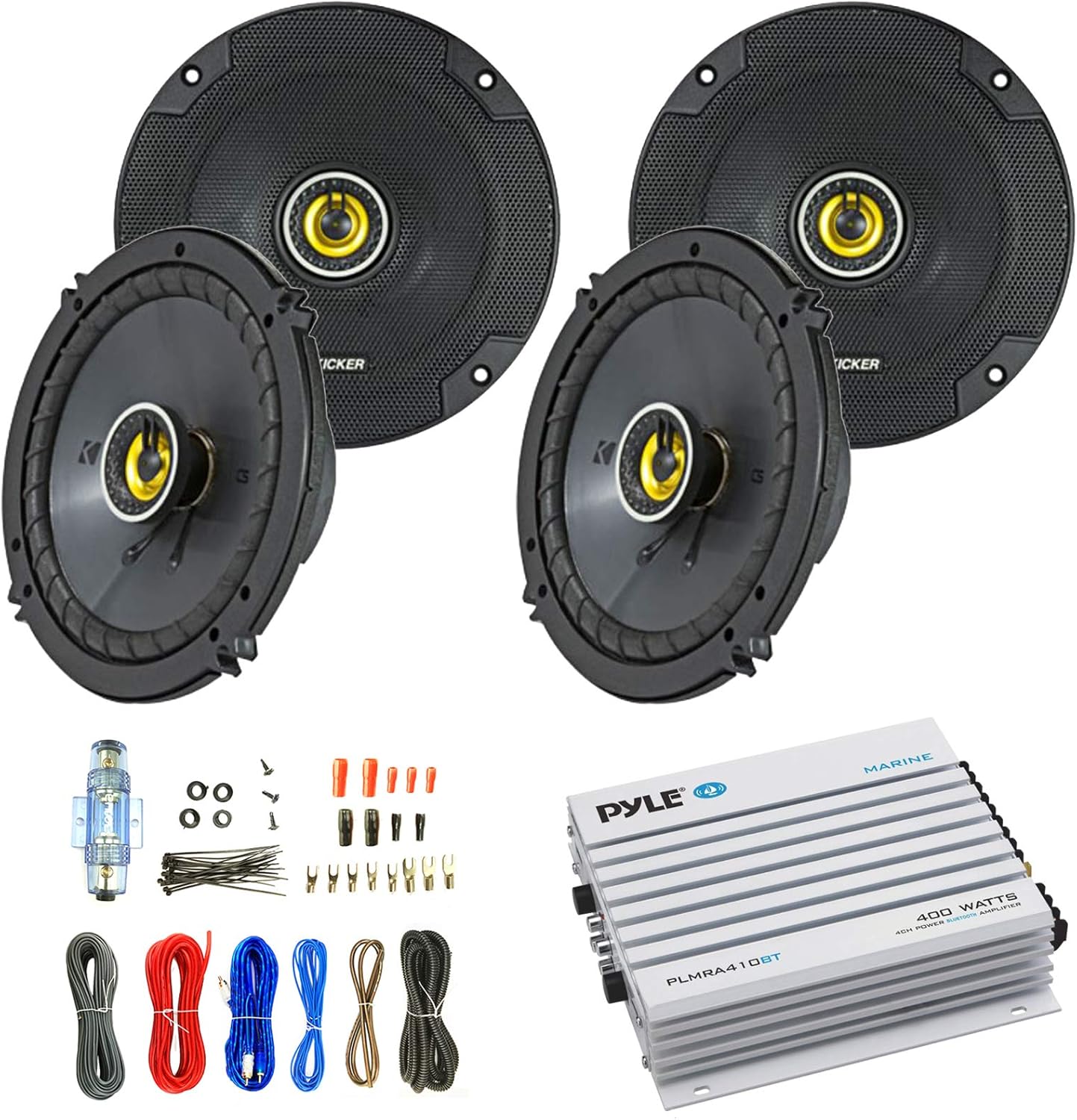 Amazon.com: Car Speaker and Amp Combo: 4X Kicker CSC5 450-Watt 5-1/4" Inch CS Series 2-Way Car Coaxial Speakers - Bundle with 400-Watts 4-Channel Bluetooth Amplifier + 8-Gauge Amp Wiring Kit : Electronics