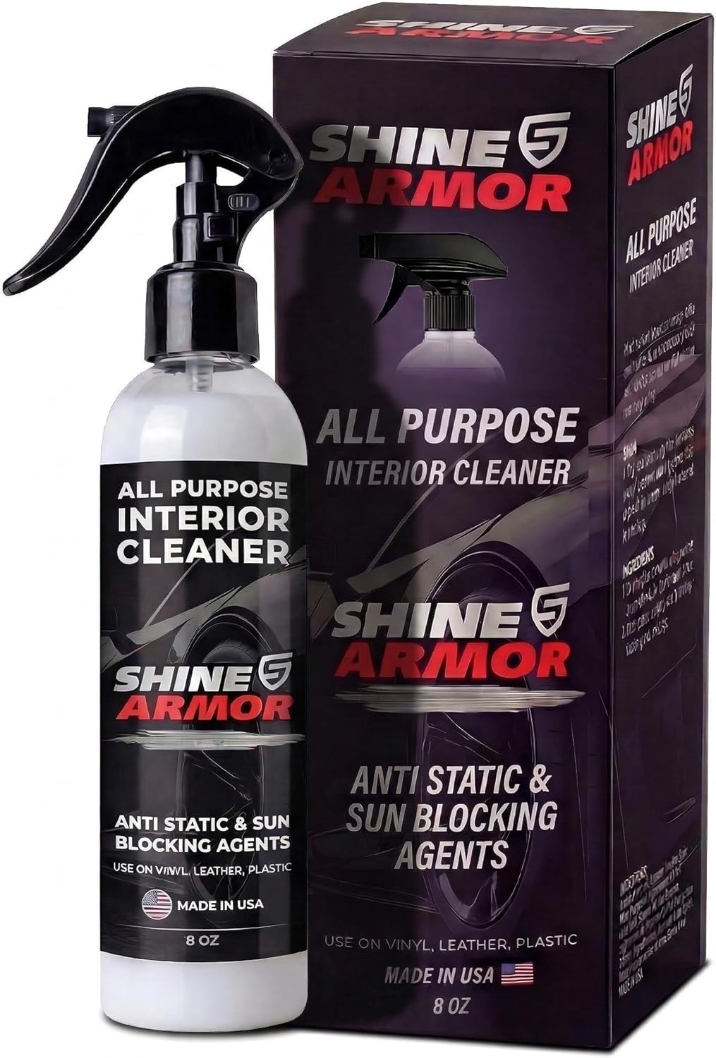 Amazon.com: SHINE ARMOR Car Interior Cleaner & Protectant - Interior Detailer Spray with UV Defense, Streak-Free Car Cleaning Spray for Dashboard, Leather, Vinyl, Plastic & Rubber - Trucks, SUVs & RVs - 8 fl oz : Automotive