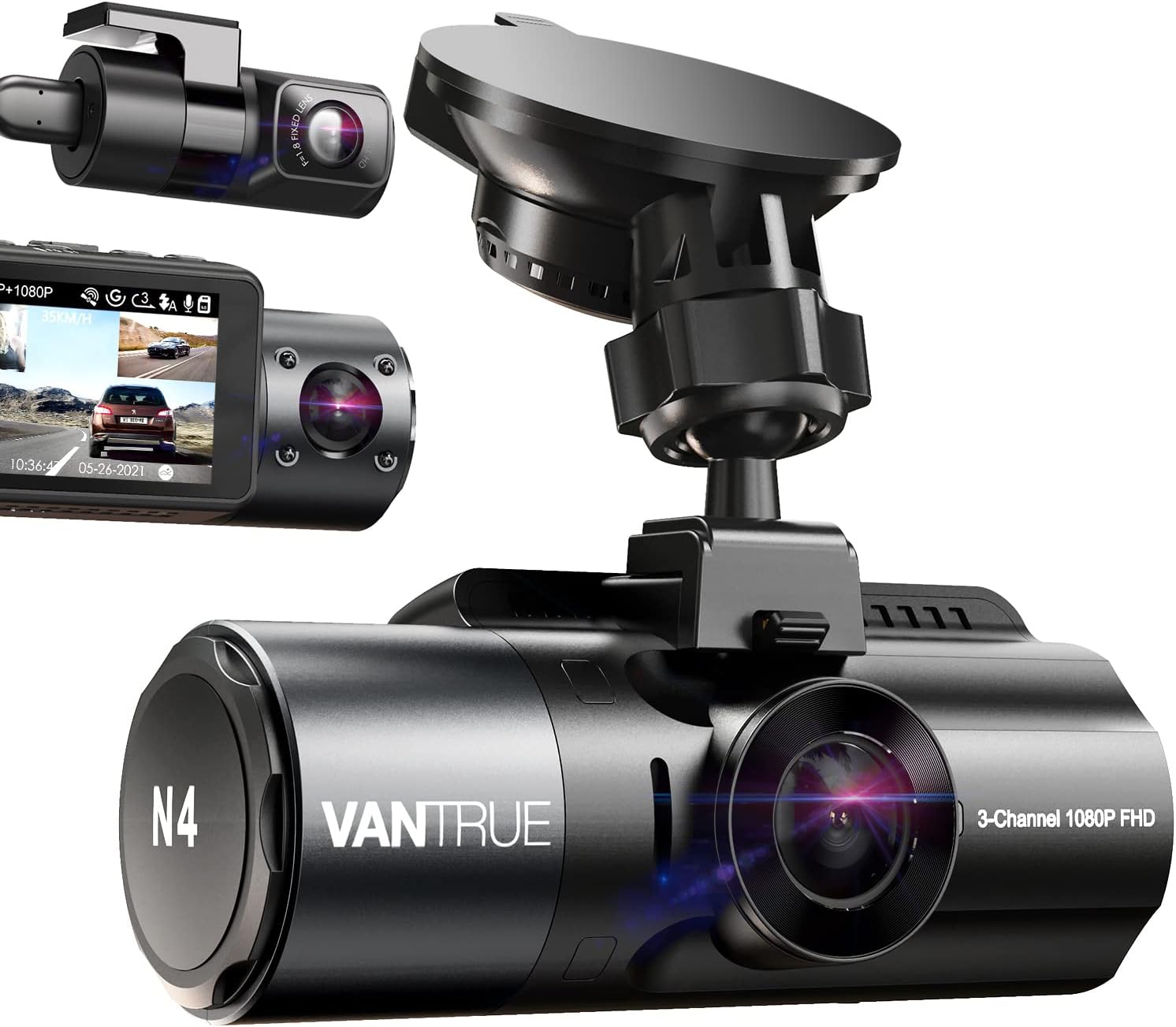 Amazon.com: VANTRUE N4 3 Channel Dash Cam, 4K+1080P Dual Channel, 1440P+1440P+1080P Front Inside Rear Three Way Triple Car Dash Camera, IR Night Vision, Capacitor, 24 Hours Parking Mode, Support 256GB Max : Electronics