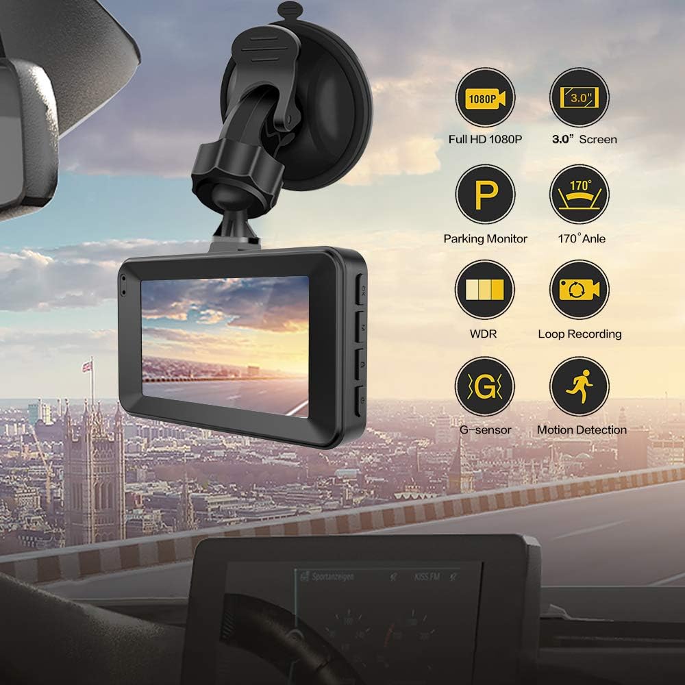 Amazon.com: Dash Cam Front and Rear Car Camera, Dual Lens Drive Recorder Dashcam Dashboard with SD Card, 1080P Full HD, 3.0" Screen, Loop Recording, G-Sensor, WDR, Night Vision, Motion Detection, 170° Wide Angle : Electronics