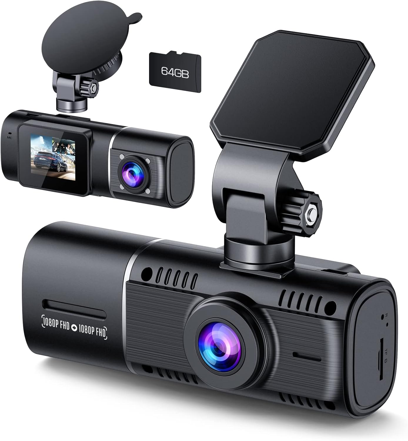 Amazon.com: Dual Dash Cam Front and Inside 1080P Dash Camera for Cars IR Night Vision Car Camera for Taxi Accident Lock Parking Monitor 2 Mounting Options 64GB SD Card : Electronics