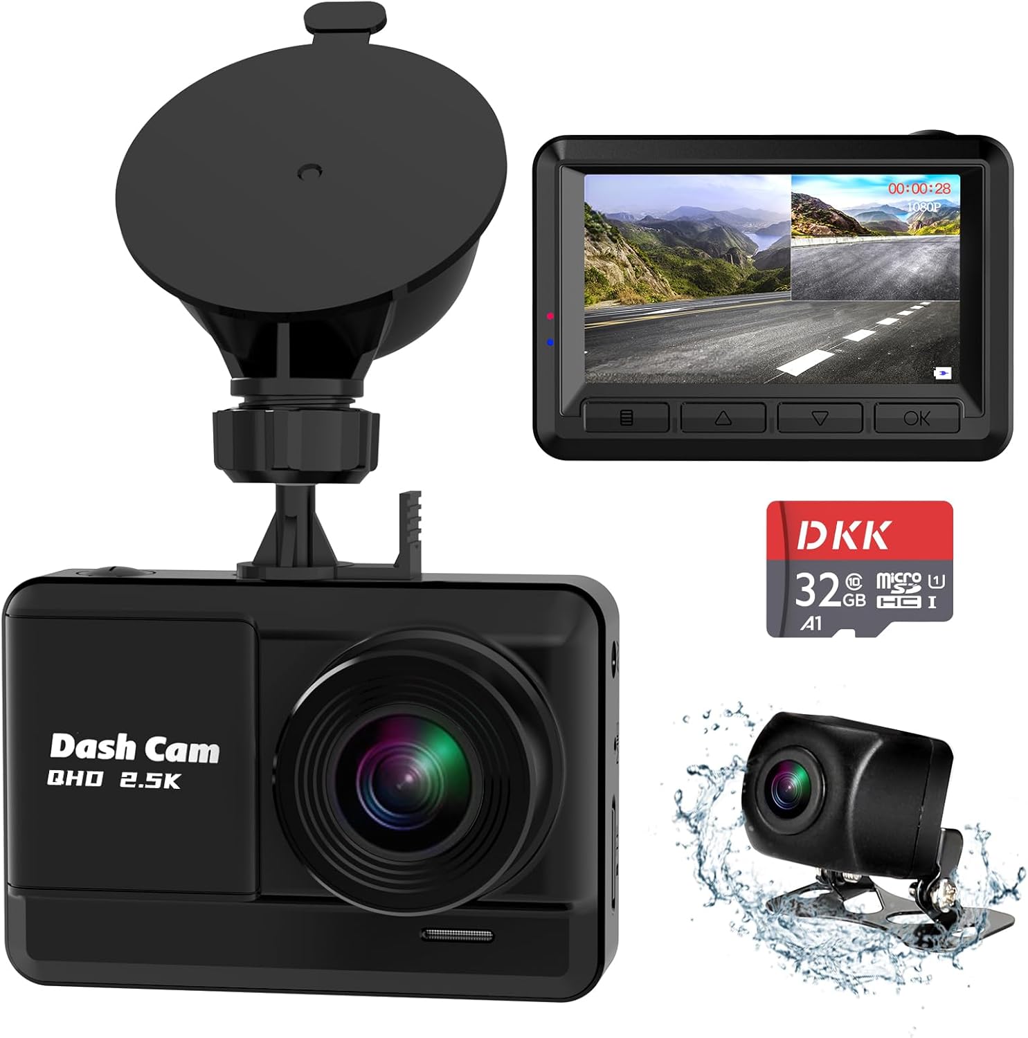 Amazon.com: Dash Cam Front and Rear, 2.5K+1080P Dual Dash Camera for Cars with 32GB SD Card, 2.45 inch IPS Screen, 2 Mounting Ways, Night Vision, WDR, Accident Lock, Loop Recording, Parking Monitor : Electronics