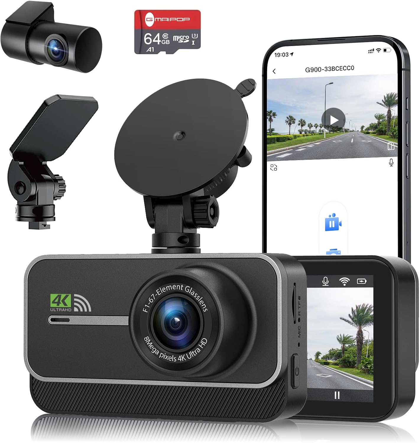 Amazon.com: Dash Cam Front and Rear,4K+1080P WiFi Dual Dash Camera for Cars with App, 3" IPS Dashboard Camera Recorder,Night Vision,24H/7 Parking Mode, Loop Recording,170° Wide Angle,Free 64GB SD Card : Electronics