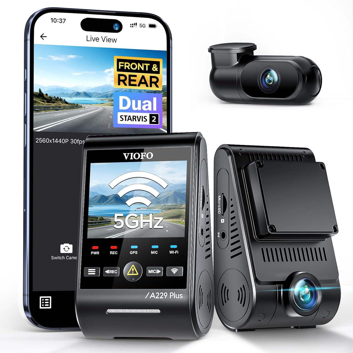 Amazon.com: VIOFO A229 Plus Dash Cam Front and Rear, Dual STARVIS 2 Sensors, 2 Channel HDR, 1440P+1440P Voice Control Car Dash Camera, 5GHz Wi-Fi, Voice Control, Ultra-Precise GPS : Electronics