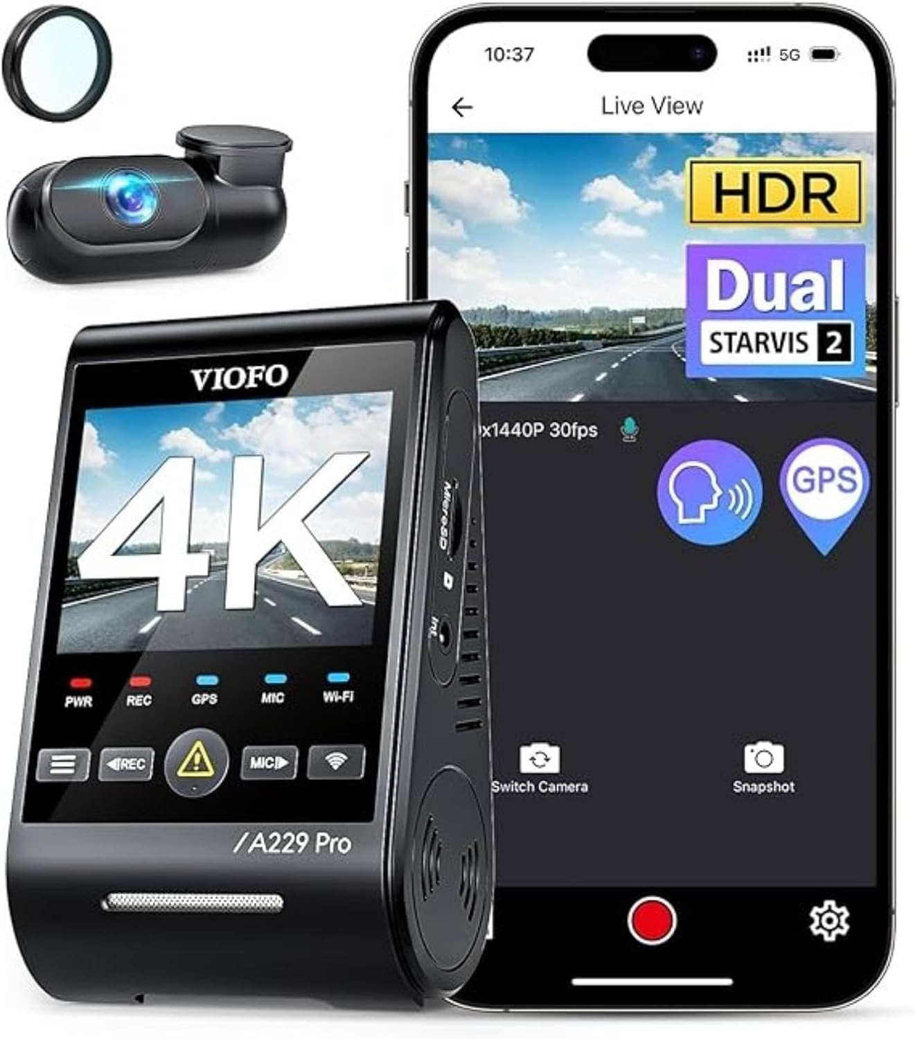 Amazon.com: VIOFO A229 Pro 4K HDR Dash Cam, Dual STARVIS 2 IMX678 IMX675, 4K+2K Front and Rear Car Camera, 2 Channel with HDR, Voice Control, 5GHz WiFi GPS, Night Vision 2.0, 24H Parking Mode : Electronics