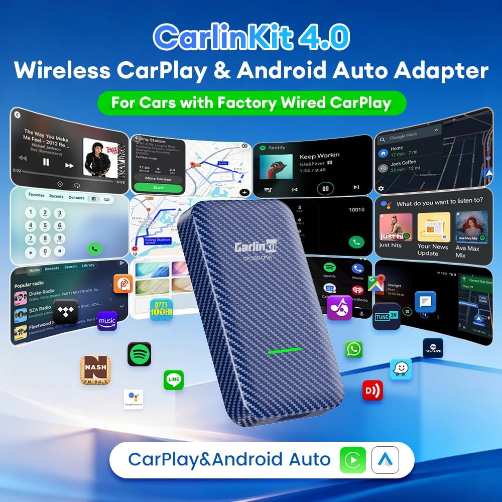 Amazon.com: Carlinkit 4.0 Wireless CarPlay & Android Auto Adapter, Plug & Play, 2 in 1 - Fit for Factory Wired CarPlay Cars from 2015 to Now, No Latency, Online Upgrade, Auto-Connect After Set : Electronics