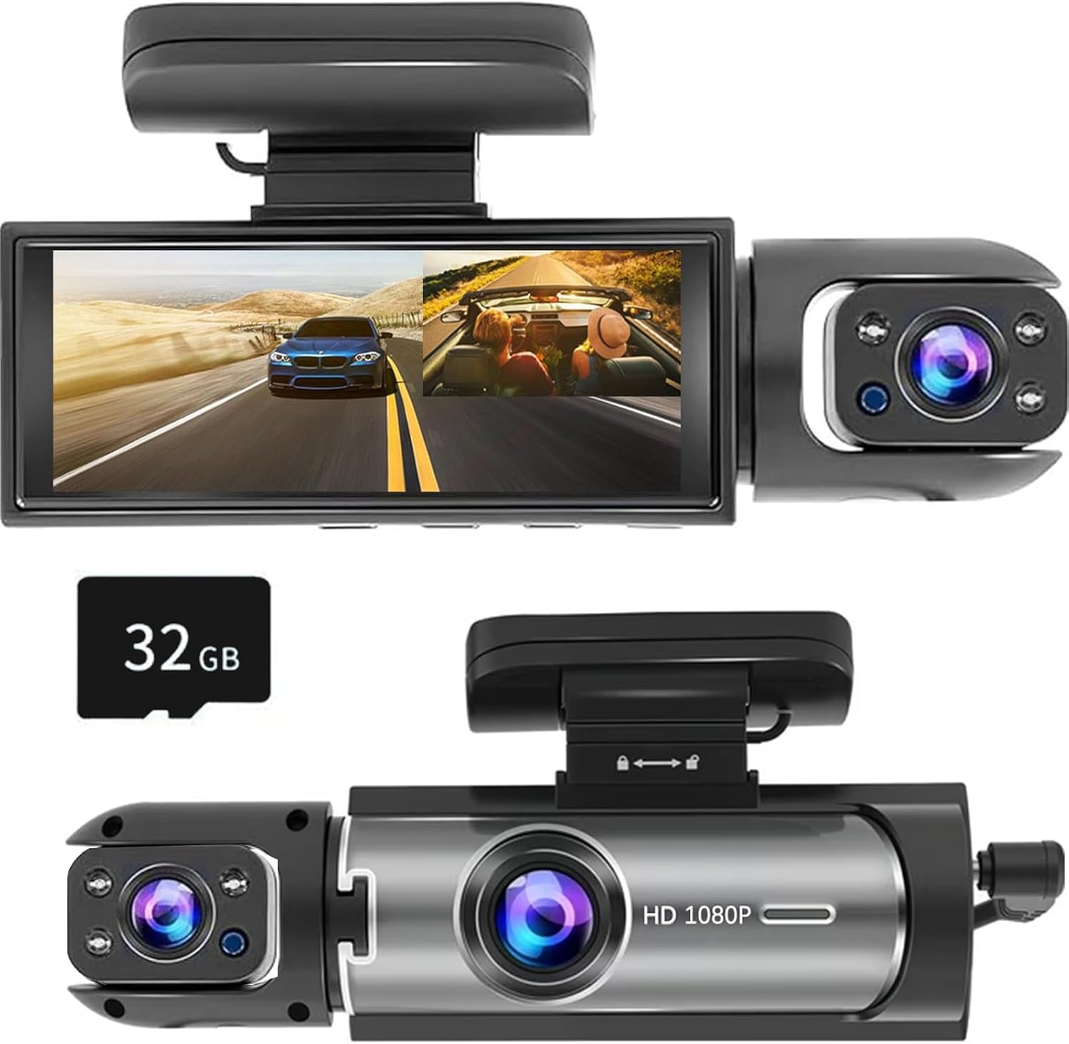 Amazon.com: Dash Cam Front and Inside, 1296P Dual DashCams for Car, 3.16 Inch IPS Screen Driving Recorder with IR Night Vision, Loop Recording, Wide Angle Lens, 24H Parking Traffic Recorder with 32GB TF Card : Electronics