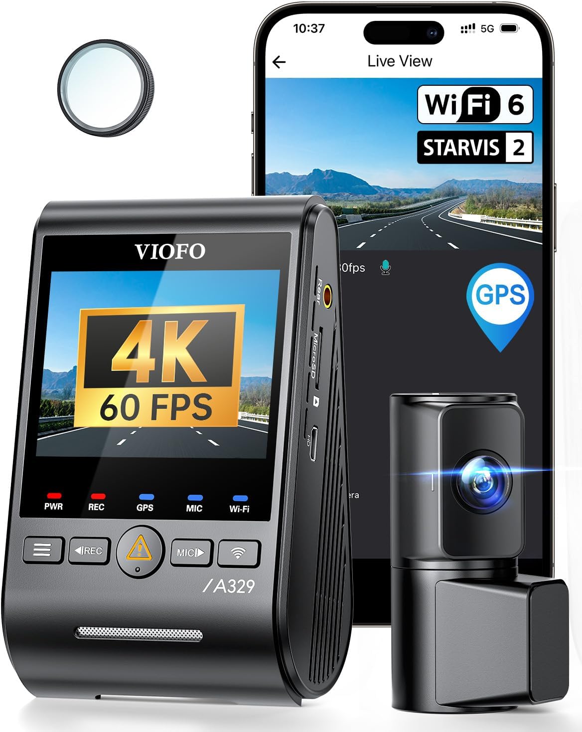 Amazon.com: VIOFO A329 4K 60FPS Dash Cam Front and Rear, 4K+2K Dual Dash Camera for Cars, Built-in Wi-Fi 6 App Control, Dual STARVIS 2 Sensors, Support up to 4TB SSD Storage & 512GB microSD Card, 2 Channel HDR : Electronics