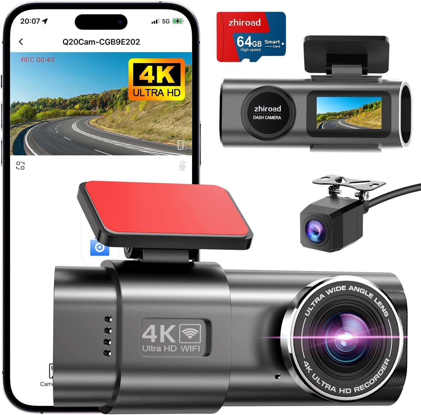 Amazon.com: 4K Dash Cam Front and Rear, Built-in WiFi, 170° Wide Angle, Night Vision, 24H Parking Monitor, G-Sensor, WDR, 1.47” IPS Screen, with 64GB SD Card (Supports 256GB Max) - Car Dash Camera with App : Electronics