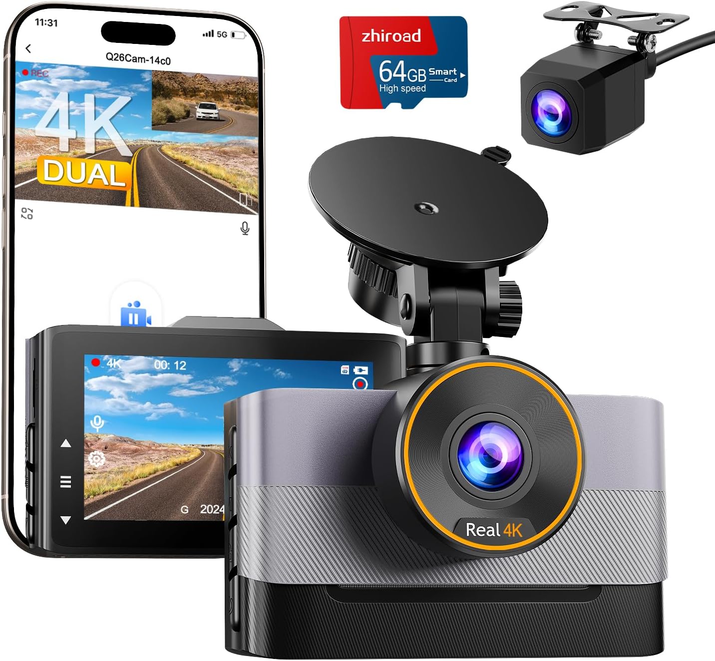 Amazon.com: 4K Dash Cam Front and Rear, Dual Dash Camera for Cars with 64G SD Card, 3" IPS Dashcam with Night Vision, Time Lapse, 24H Parking Mode, 170° Wide Angle, G-Sensor, Loop Recording, Real WDR : Electronics