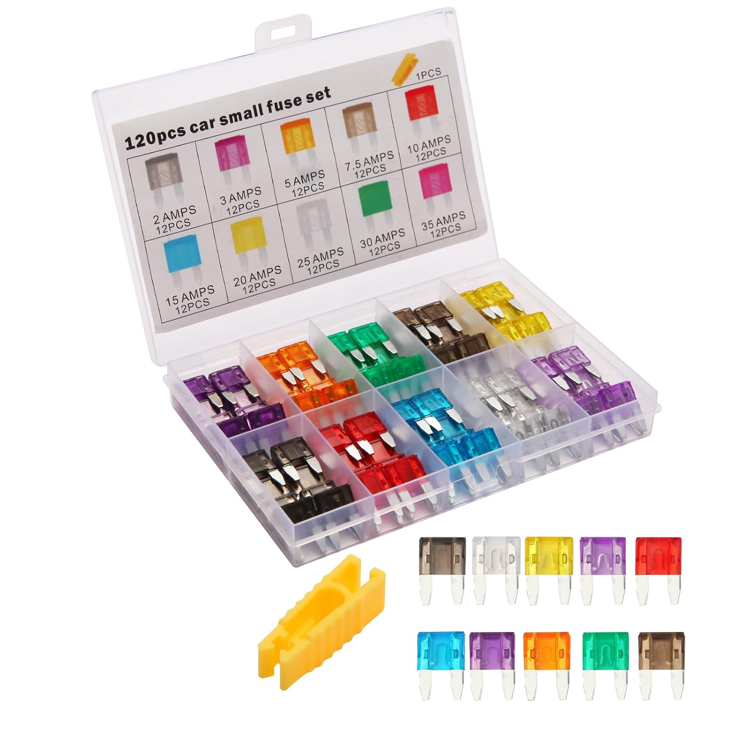 Amazon.com: ערכה של 120 פיוזים מיני של Liamner, ערכת פיוזים לרכב, פיוזים מיני להבים לרכב, קרוואן, משאית, ימי, אופנוע, אביזרים לרכב (2A/3A/5A/7.5A/10A/15A/20A/25A/30A/35A)