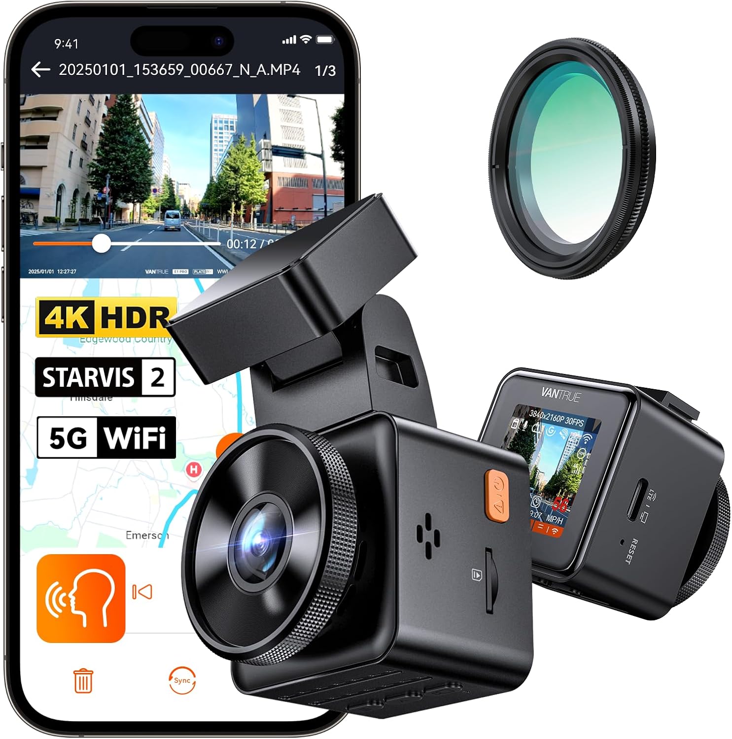 Amazon.com: Vantrue E1 Pro 4K Mini Dash Cam Front, STARVIS 2 PlatePix HDR Night Vision Car Camera, Built-in 5G WiFi GPS, 1.54'' IPS Screen, Voice Control, 24/7 Buffered Parking Mode, Support 1TB Max : Electronics
