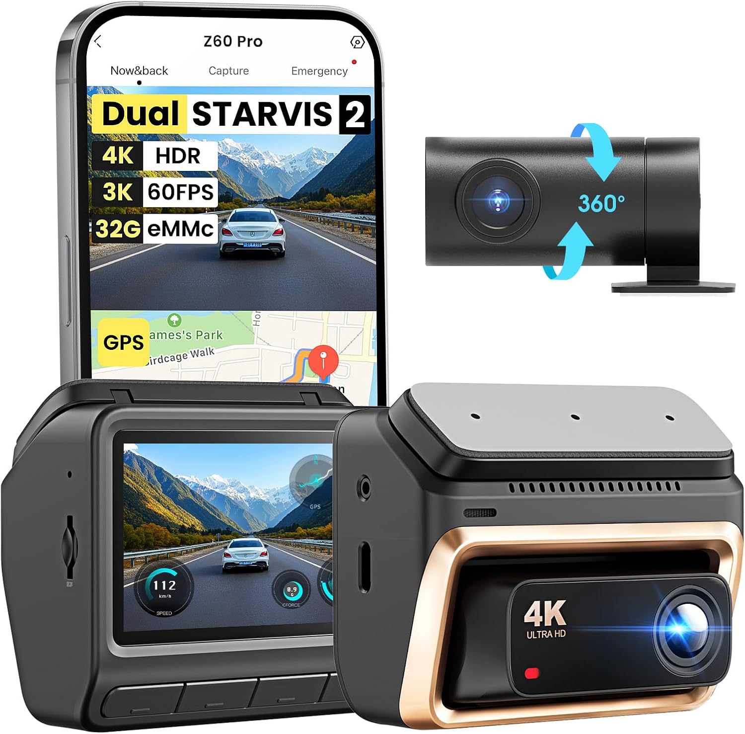Amazon.com: DDPAI 4K Dash Cam Front and Rear, Dual STARVIS 2 IMX678 IMX662 Dashcam,4K+1080P HDR Car Camera With Bulit-in 32G eMMC, 3K/60FPS,4G LTE Support,5G WiFi GPS, 3" IPS,Night Vision,24H Parking Mode,Z60 Pro : Electronics