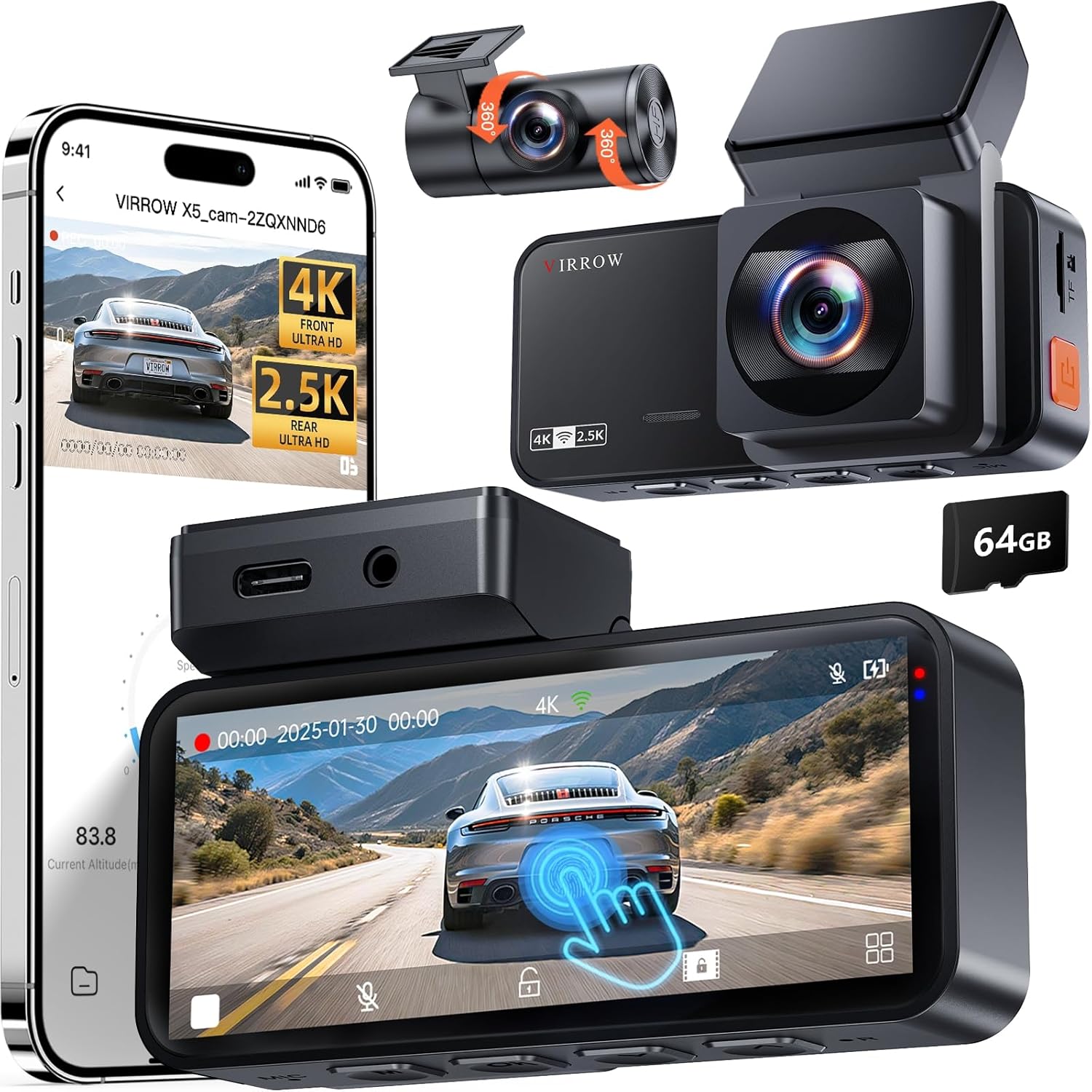 Amazon.com: Dash Cam Front and Rear: 4K+2.5K Dash Camera for Cars - Dashcam Built-In WiFi APP Control 64GB Included 3.39" Touchscreen 24H Parking Monitor WDR Night Vision Loop recording Collision Detection(X5) : Electronics