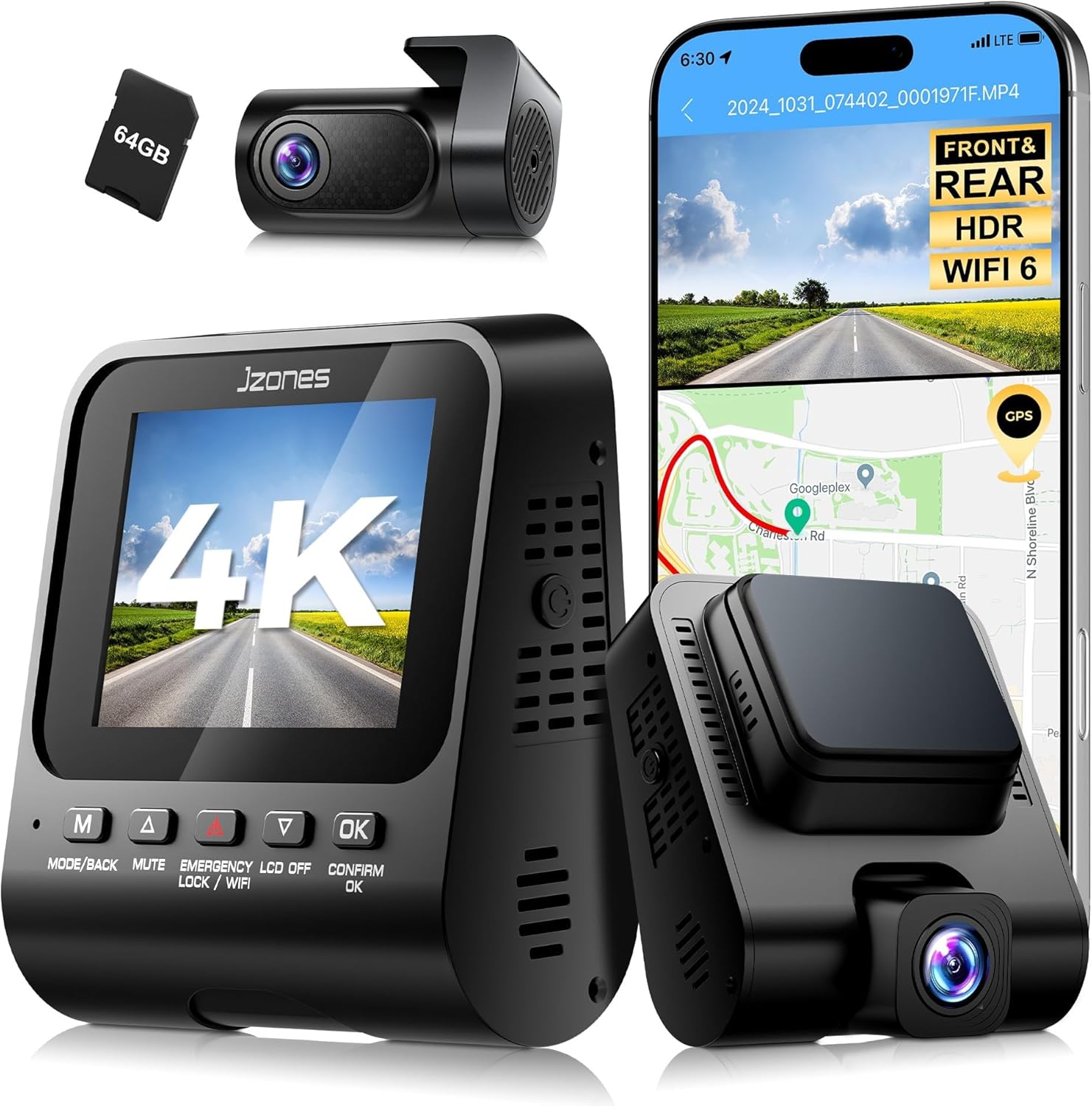Amazon.com: Dash Cam Front and Rear: 4K+1080P FHD Dual Dash Camera for Cars with Night Vision, 2 Channel HDR Dash Camera, 24H Parking Mode Car Camera, Built-in GPS, WiFi 6, Free 64GB Card : Electronics