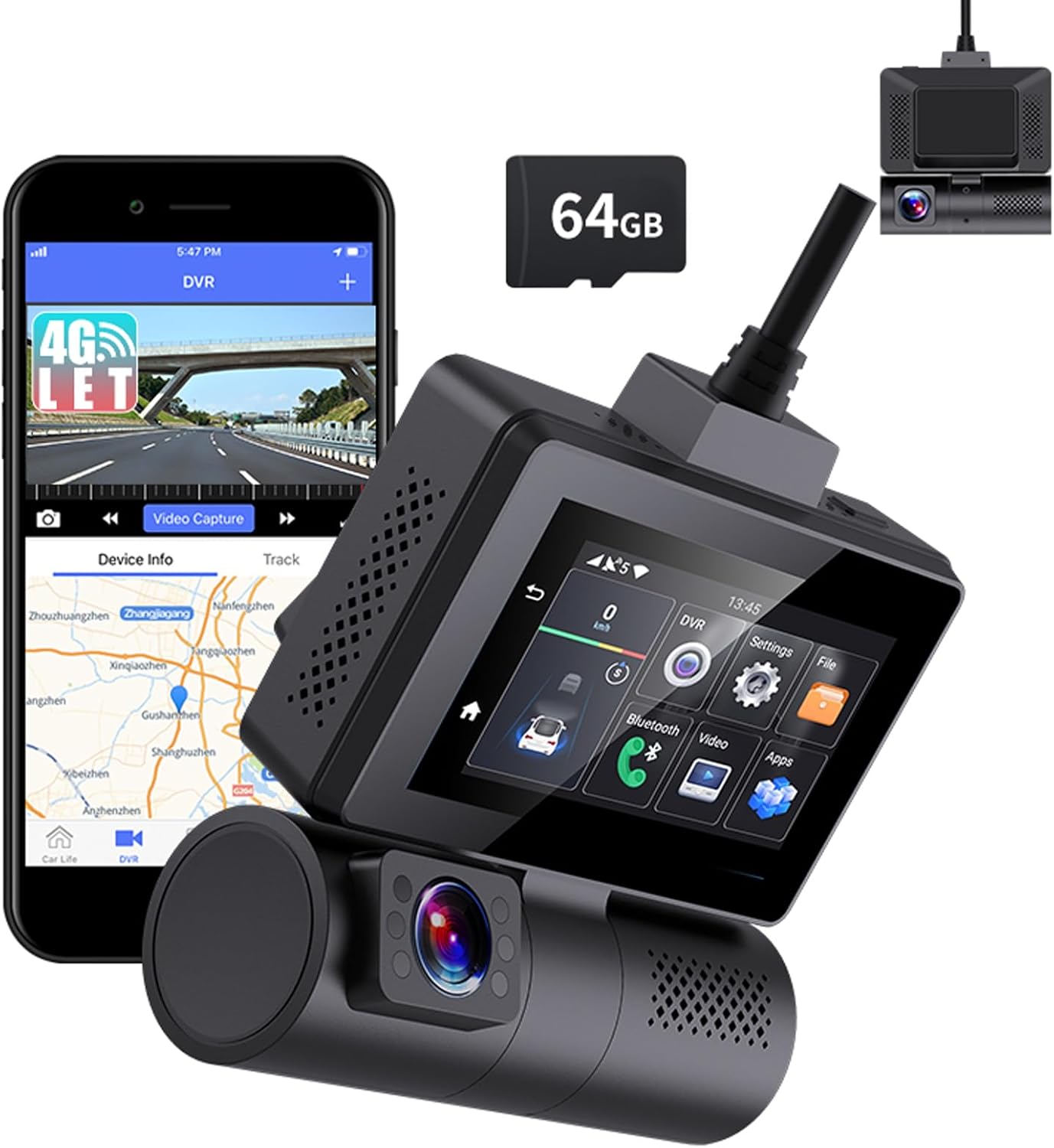 Amazon.com: 4G LTE Smart Dash Cam with Live Streaming Remote Monitor ADAS GPS Navigation WiFi Car Dash Camera with Android 10.0 Dual Lens for Front and Inside Hardwire kit 64GB SD Card Included : Electronics