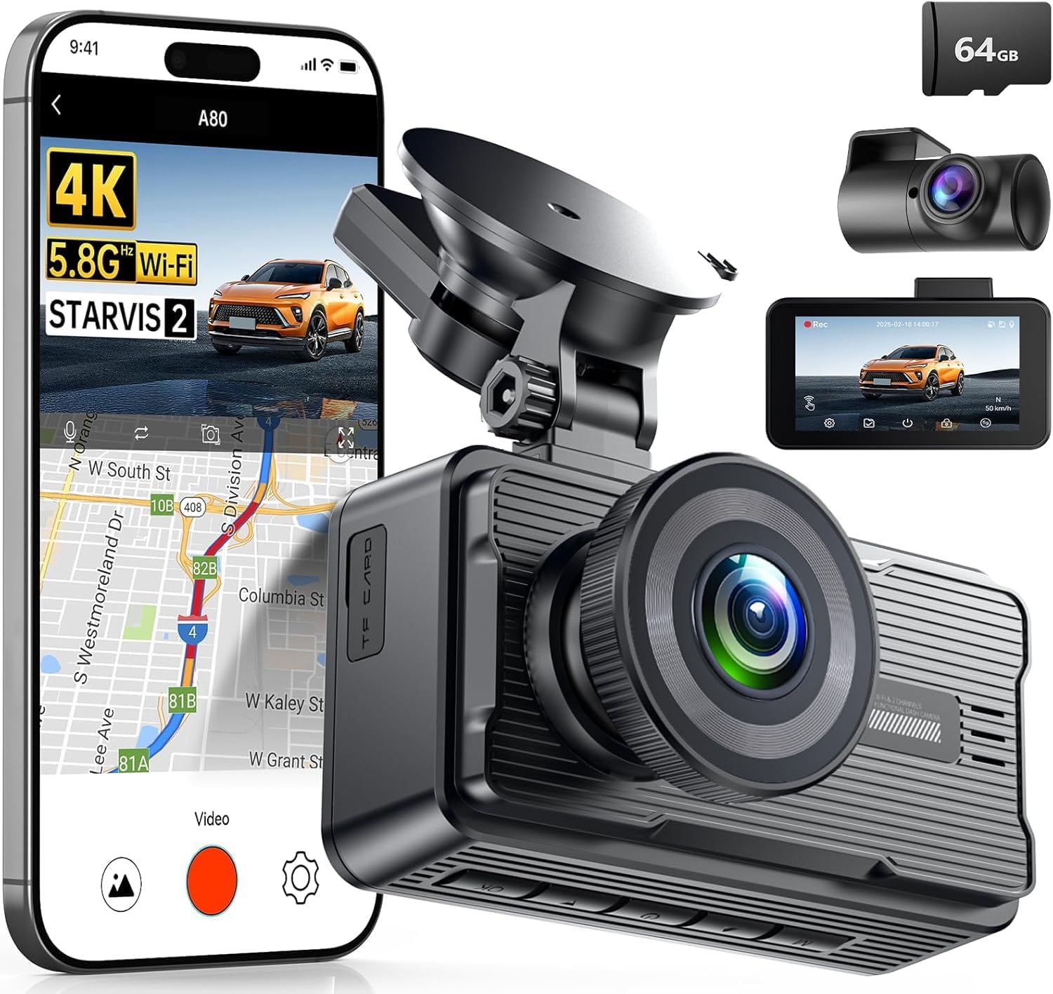 Amazon.com: JOMISE 4K Dash Cam Front and Rear with 5Ghz WiFi GPS, Dual Dashcam with 64GB Card, 3" Screen, Night Vision, 24H Parking Mode – Reliable Dash Camera for Family Cars, Rideshare Drivers, and Trucks : Electronics