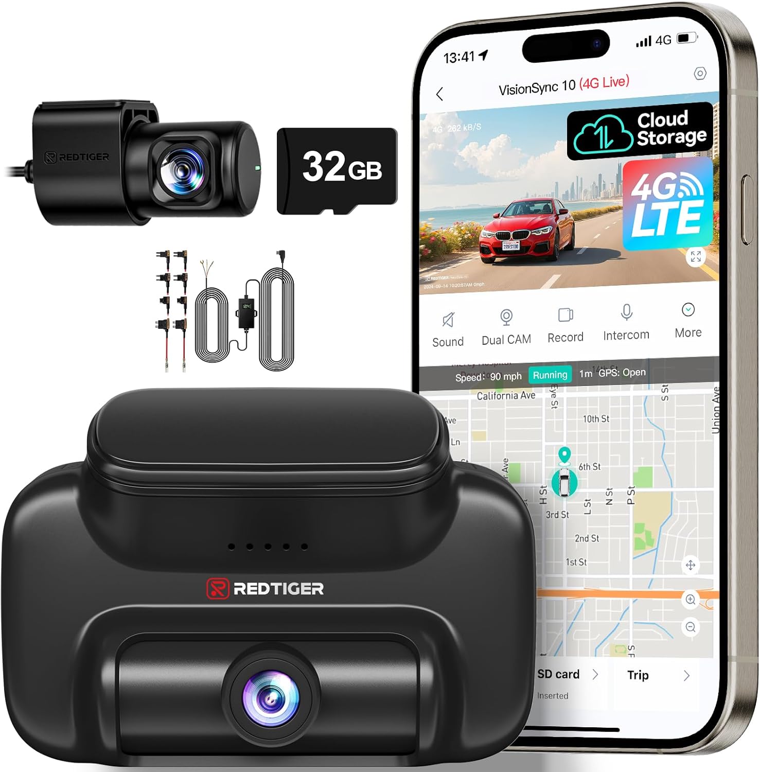 Amazon.com: REDTIGER 4G LTE Dash Cam Front and Rear, Remote Live View, 6-Month Trial Plan, 2.5K+1080P Car Camera with Instant APP Alerts, Cloud Storage, Built-in AT&T SIM, 32GB Card, Parking Mode&Hardwire Kit : Electronics