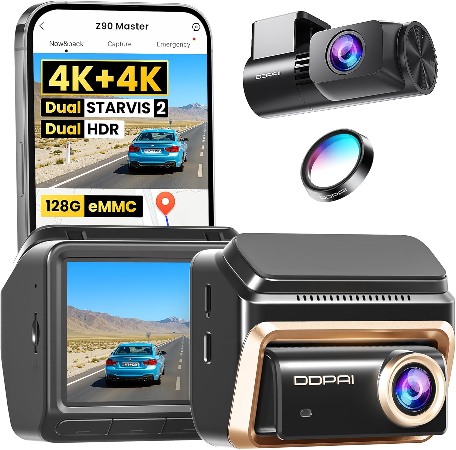 Amazon.com: DDPAI Dual 4K Dashcam,Dashcams for Car with Free 128G eMMC + CPL,Dual STARVIS 2 IMX678 + IMX678 Sensors Front and Rear Car Camera,AI ISP Night Vision 2.0,4G,ADAS,WiFi,24H Parking Mode,Z90 Master Dual : Electronics